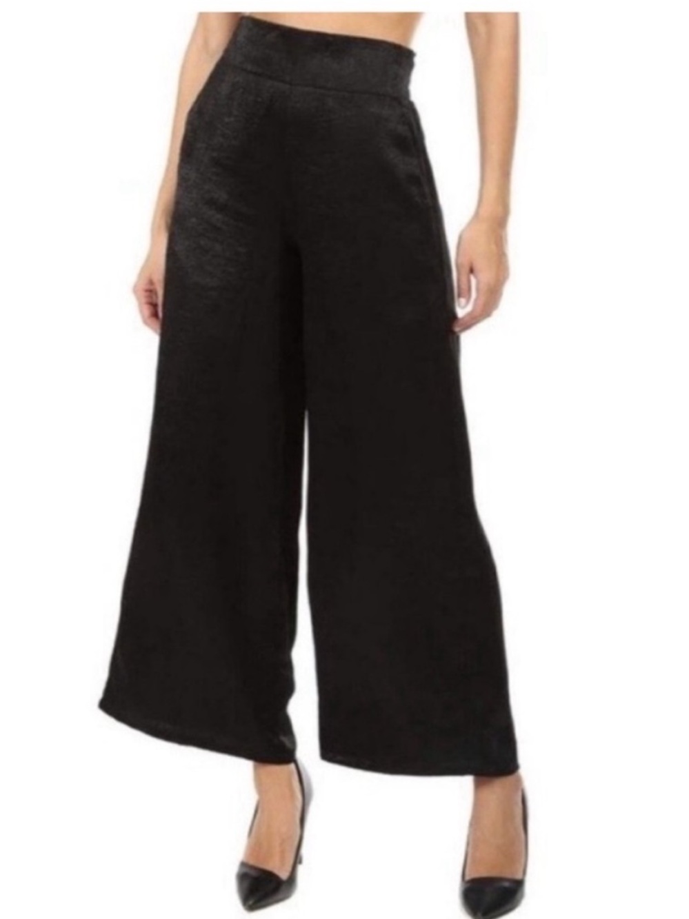 MISA Los Angeles Enzo Elegant Black Wide-Leg Pants pull on pockets extra small